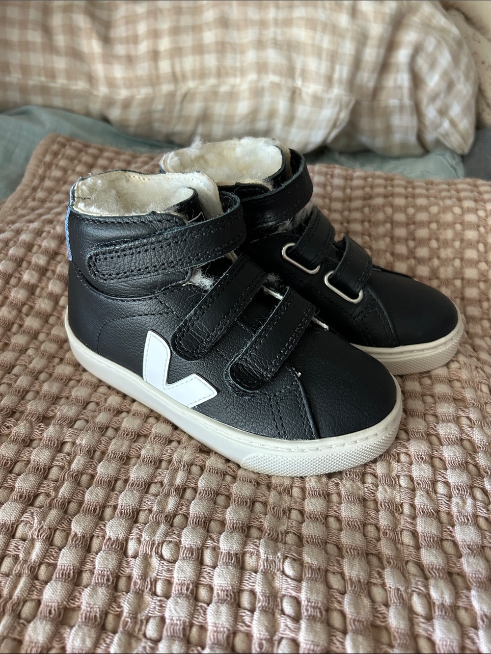Veja Kids Black High-Top Sneakers with White Accent - Cozy Lined Casual Shoes
